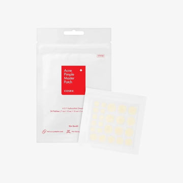 COSRX Acne Pimple Master Patch, a set of hydrocolloid patches designed to absorb impurities, protect blemishes, and speed up healing for clearer skin.