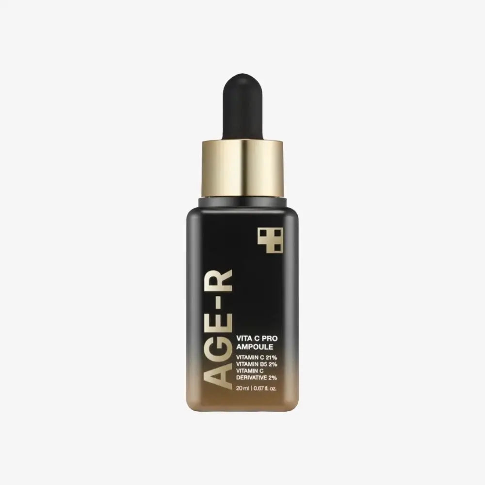 AGE-R Vita C Pro Ampoule – A powerful brightening serum with 21% pure vitamin C, vitamin B5, and stabilized vitamin C derivative. Targets dark spots, uneven skin tone, and boosts radiance for a youthful glow.